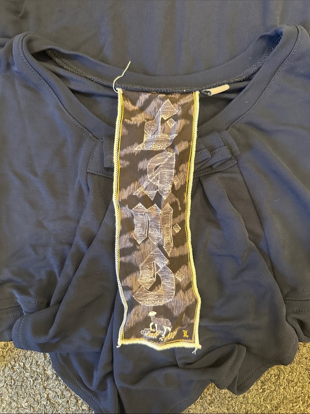 L.A.M.B. Navy Blue Ruffle Neck Fall 2007 Long Sleeve Blouse Size Large - Picture 8 of 9